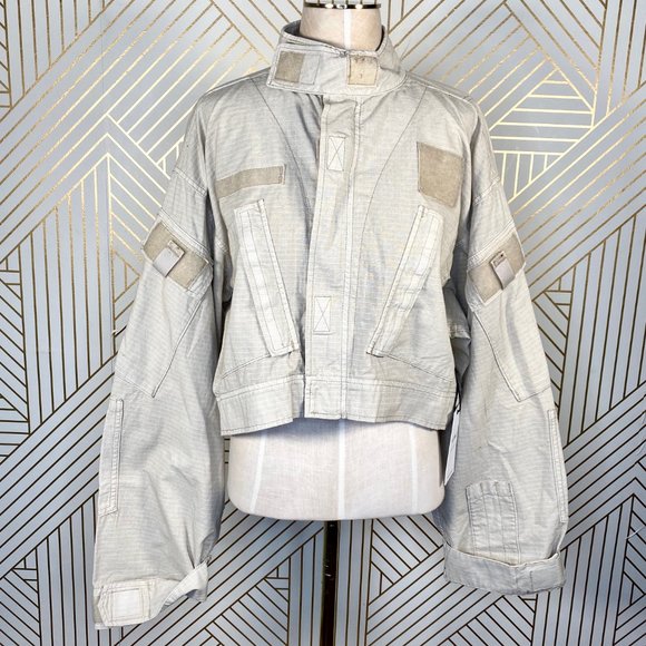 RE/DONE Cropped Cotton Cargo Jacket In Neutral - Picture 2 of 8